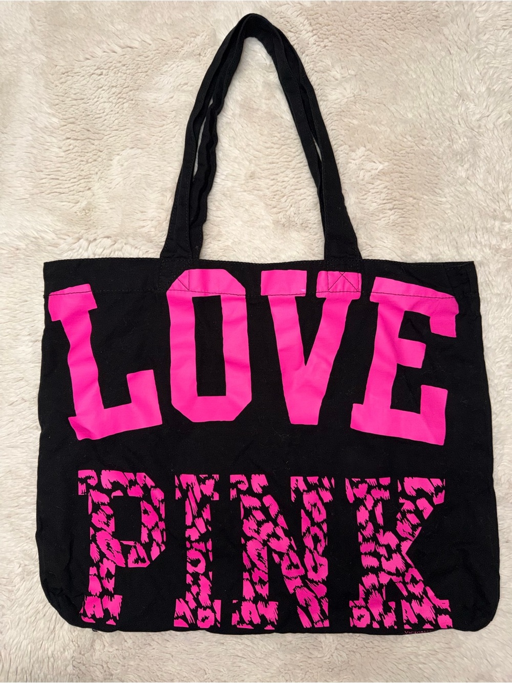 PINK Victoria's Secret Black Tote with Hot Pink LOVE PINK Logo